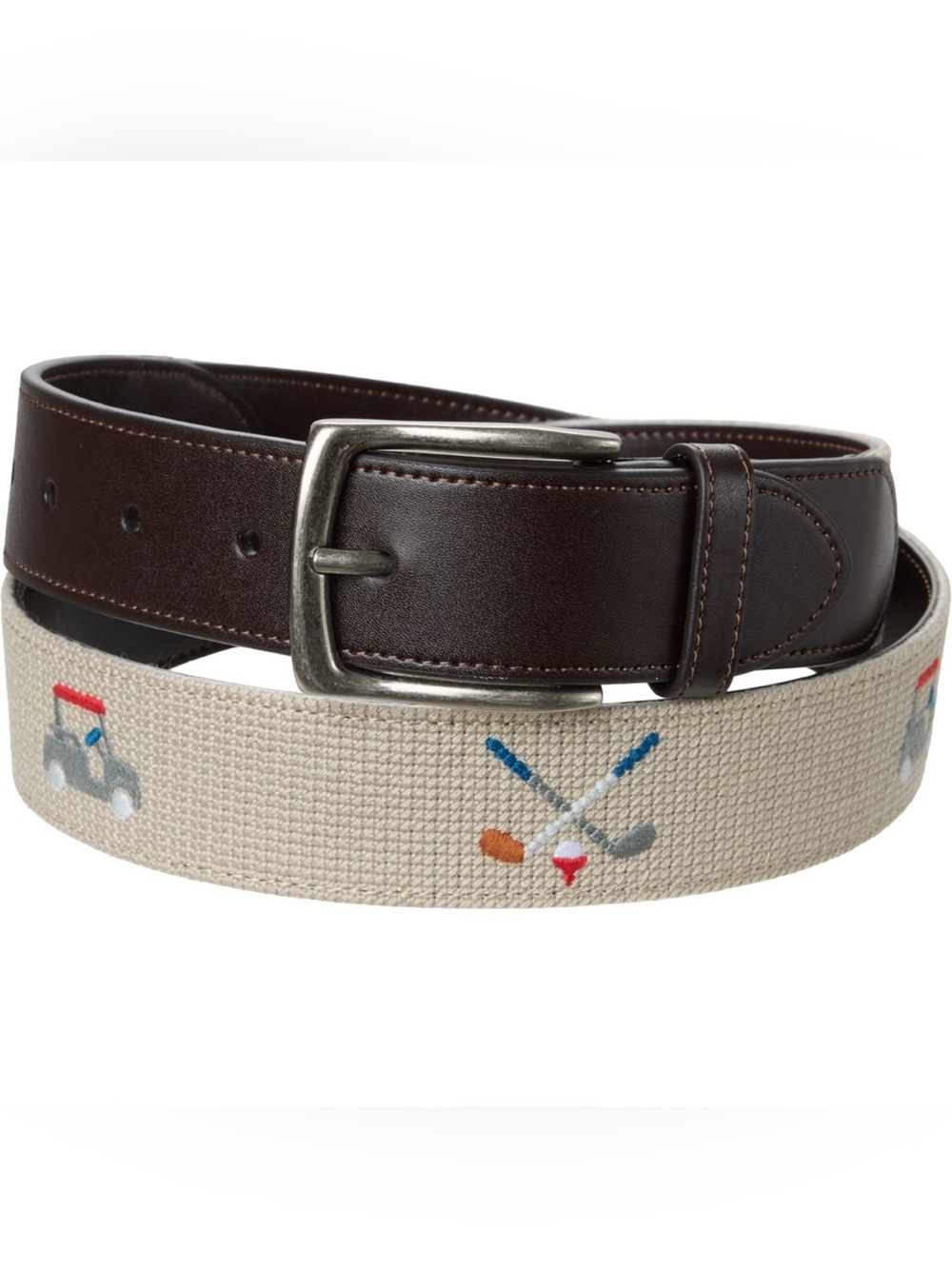 💕 ORIGINAL PENGUIN needlepoint belt NEW clubs and cart cross-stitch size 30